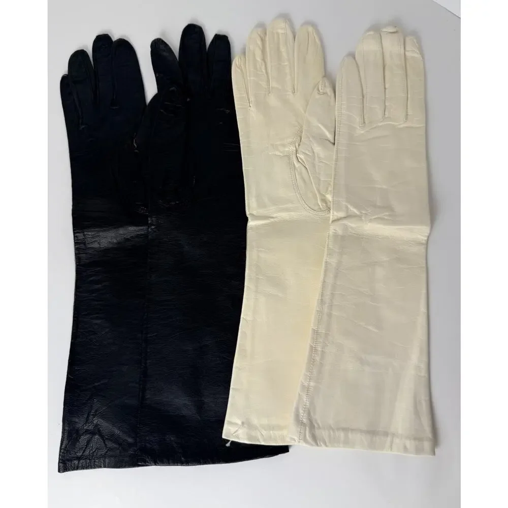 Vintage Ladies Gloves Lot 7 Pairs Leather/Cotton Sz 6 & 6.5 Black, White & Pink